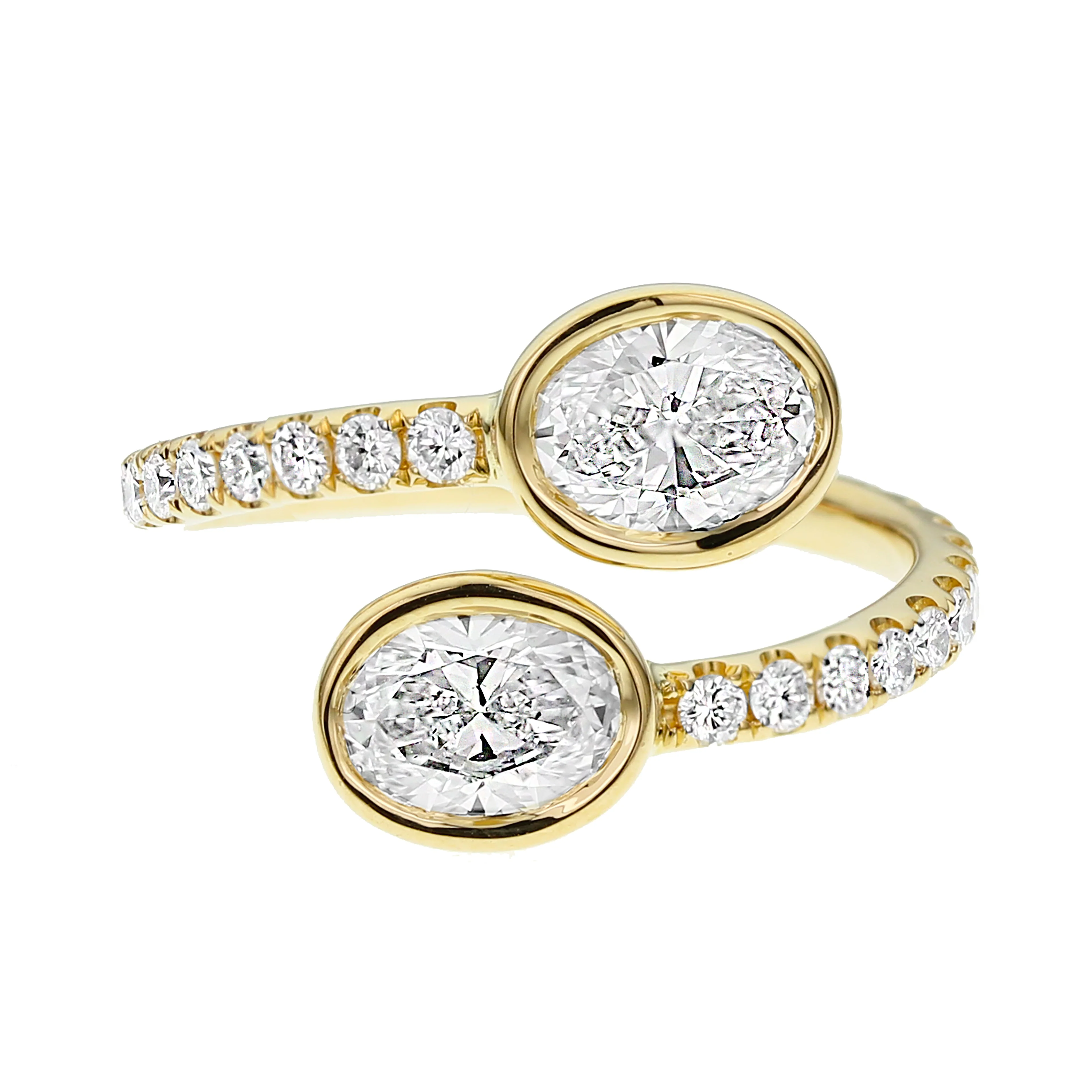 King Jewelers Oval Diamond Bezel Bypass Ring 18K Yellow Gold