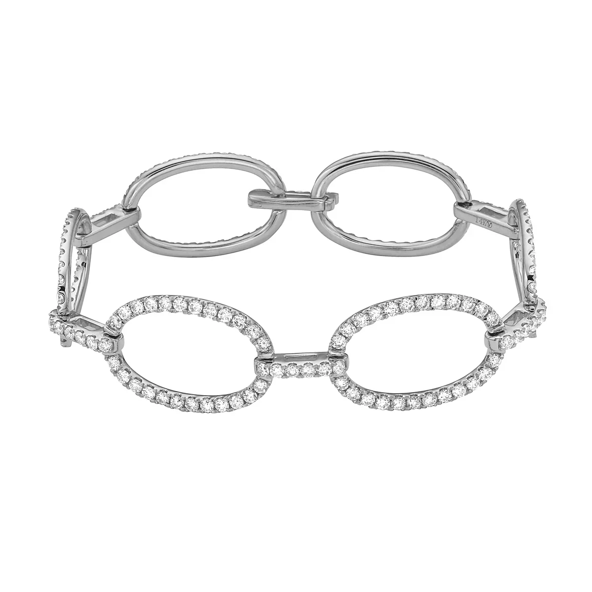 King Jewelers Oval Link Diamond Bracelet 14K White Gold