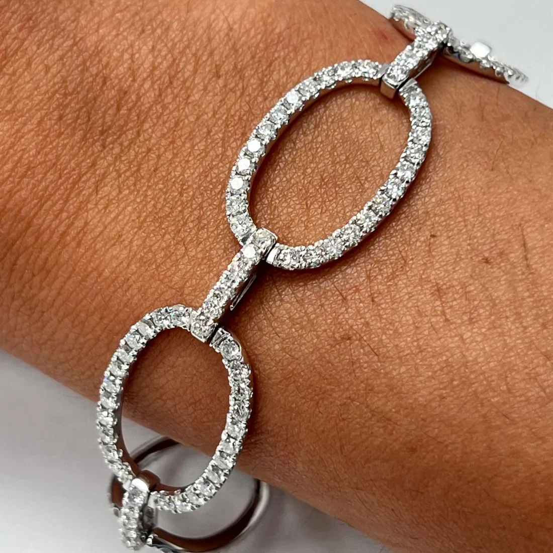 King Jewelers Oval Link Diamond Bracelet 14K White Gold - Image 2