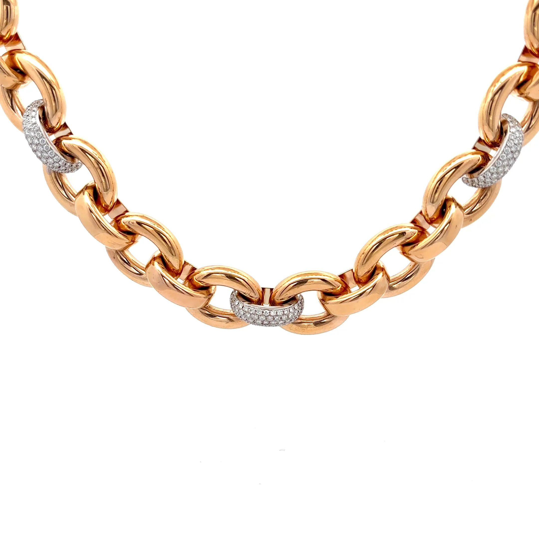 King Jewelers Oval Link Diamond Necklace 18K Rose Gold - Image 2