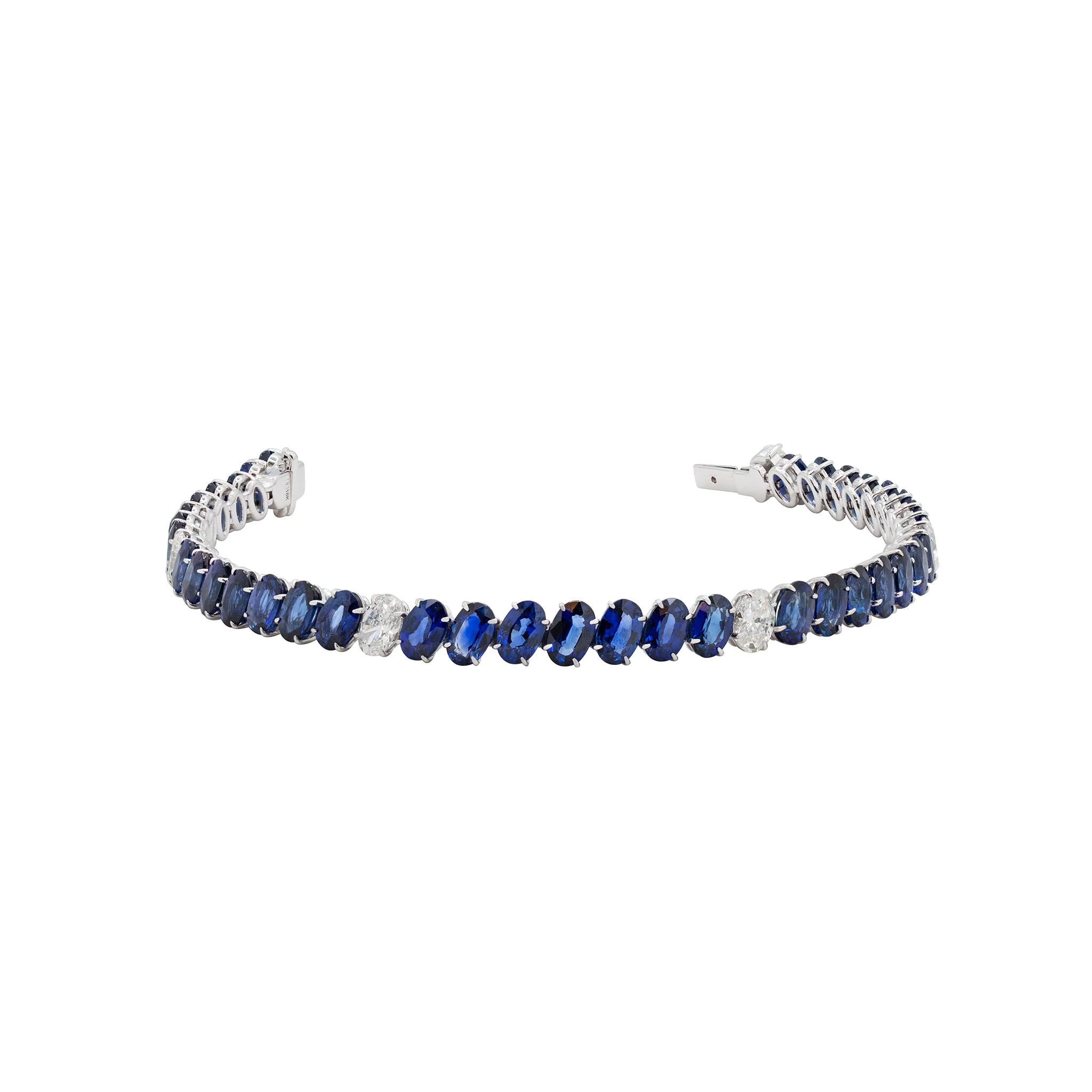 King Jewelers Oval Sapphire and Diamond Bracelet 18K White Gold