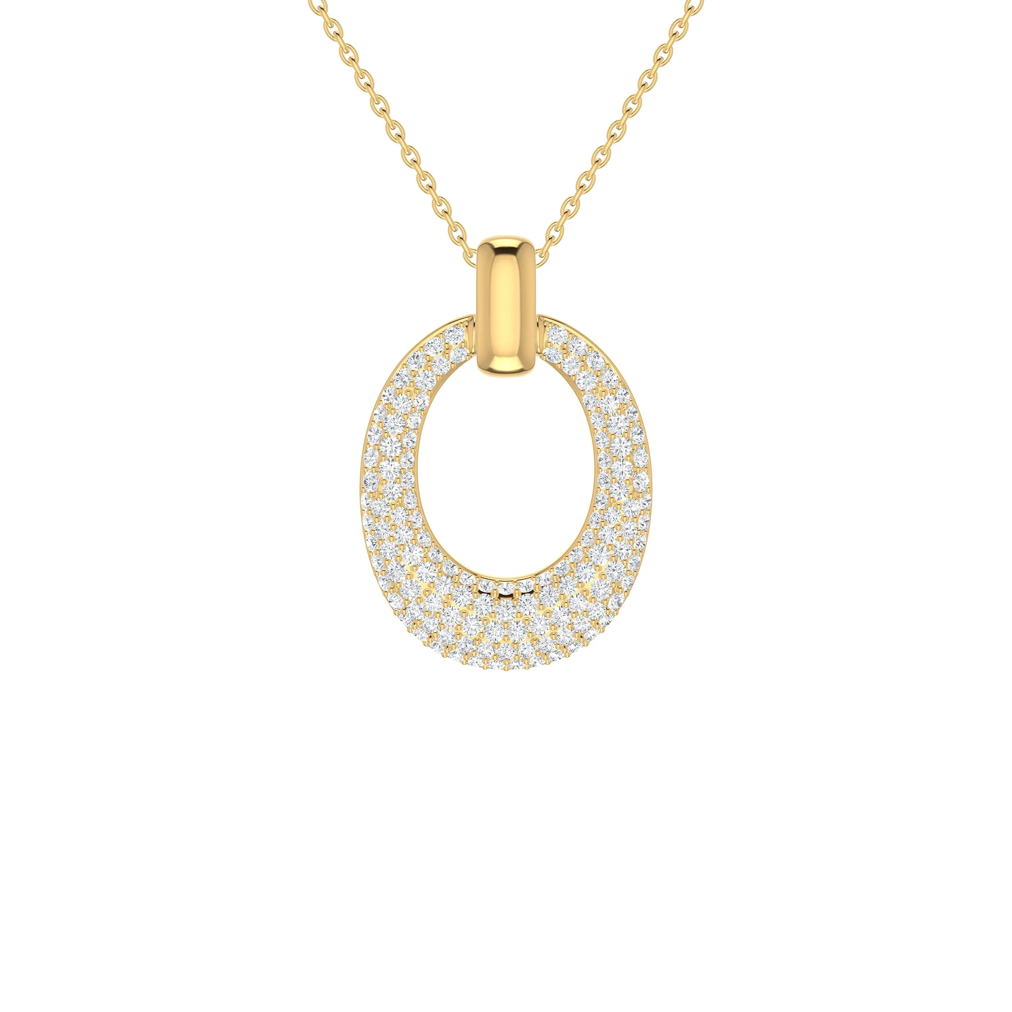 King Jewelers Pavé Diamond Oval Pendant 14K Yellow Gold
