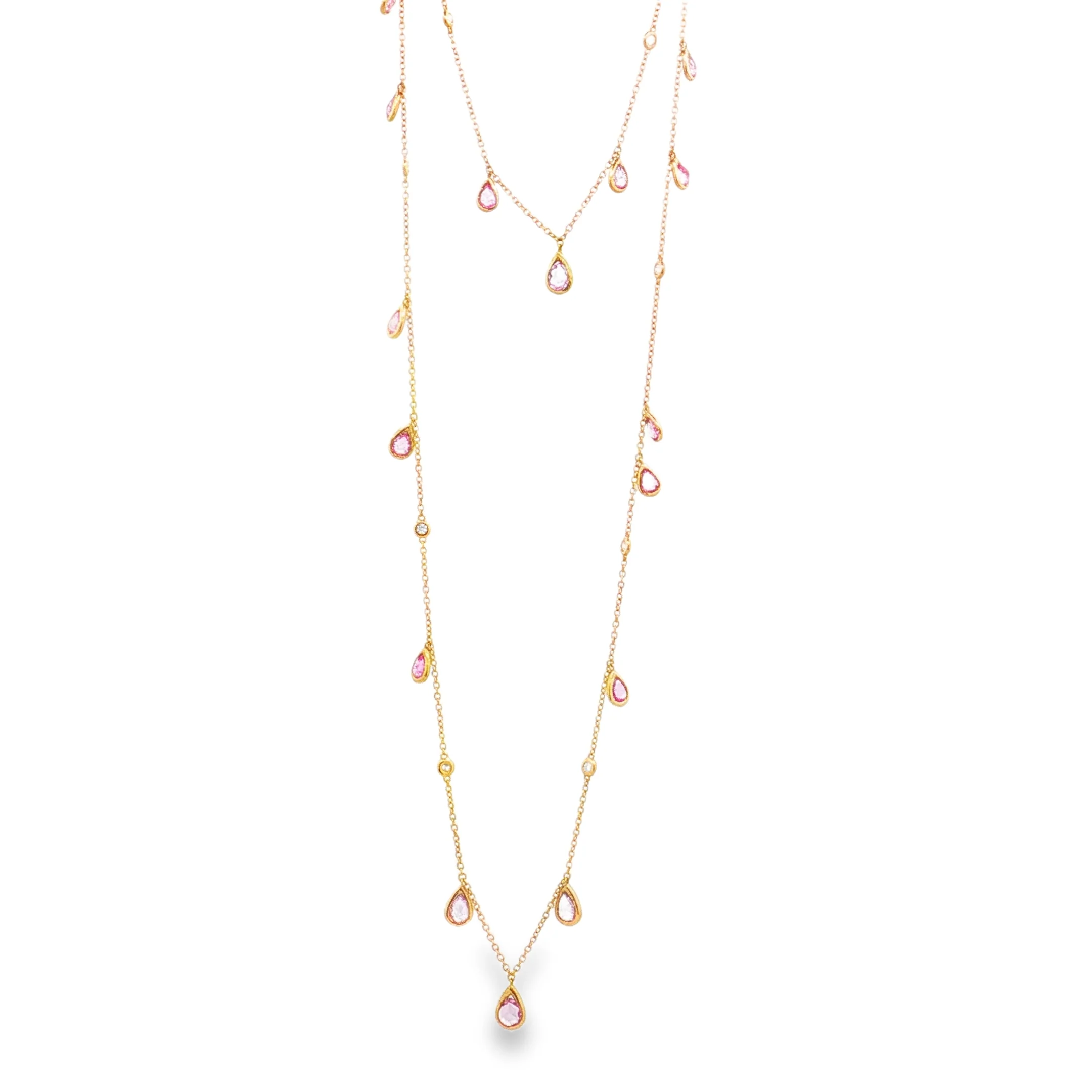 King Jewelers Pink Sapphire and Diamond Necklace 18K Rose Gold