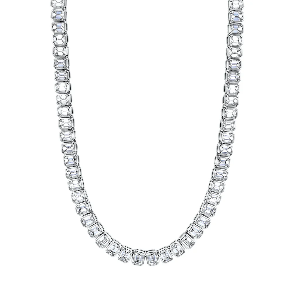 King Jewelers Platinum Emerald Cut Diamond Tennis Necklace