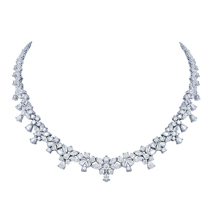 King Jewelers Platinum Floral 28.10ct Diamond Collar Necklace