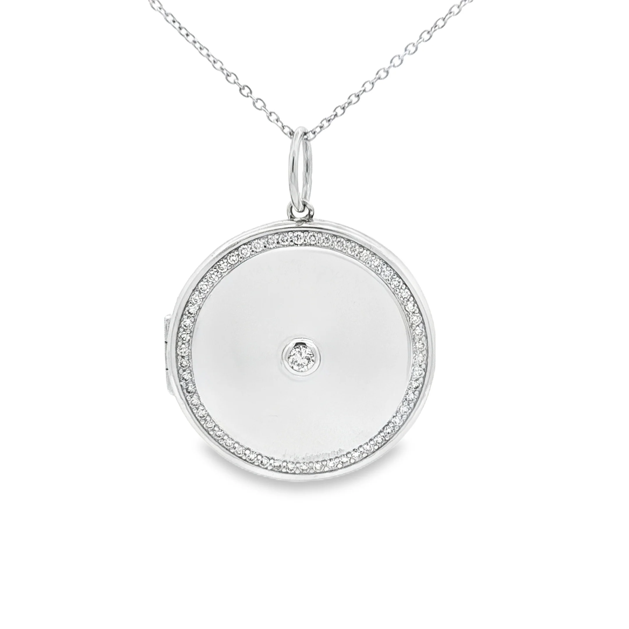 King Jewelers Round Diamond Locket Pendant 14K White Gold