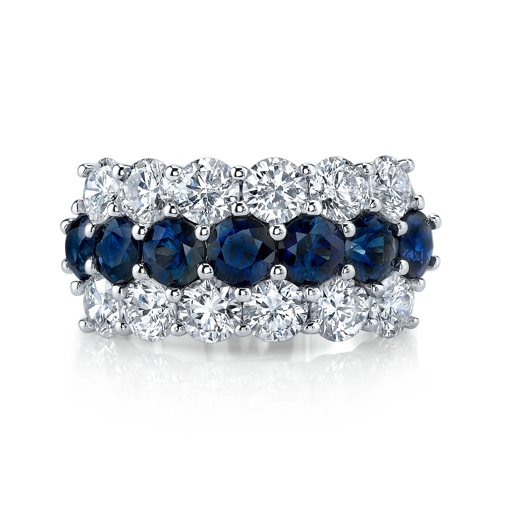 King Jewelers Three Row Blue Sapphire and Diamond Band Ring