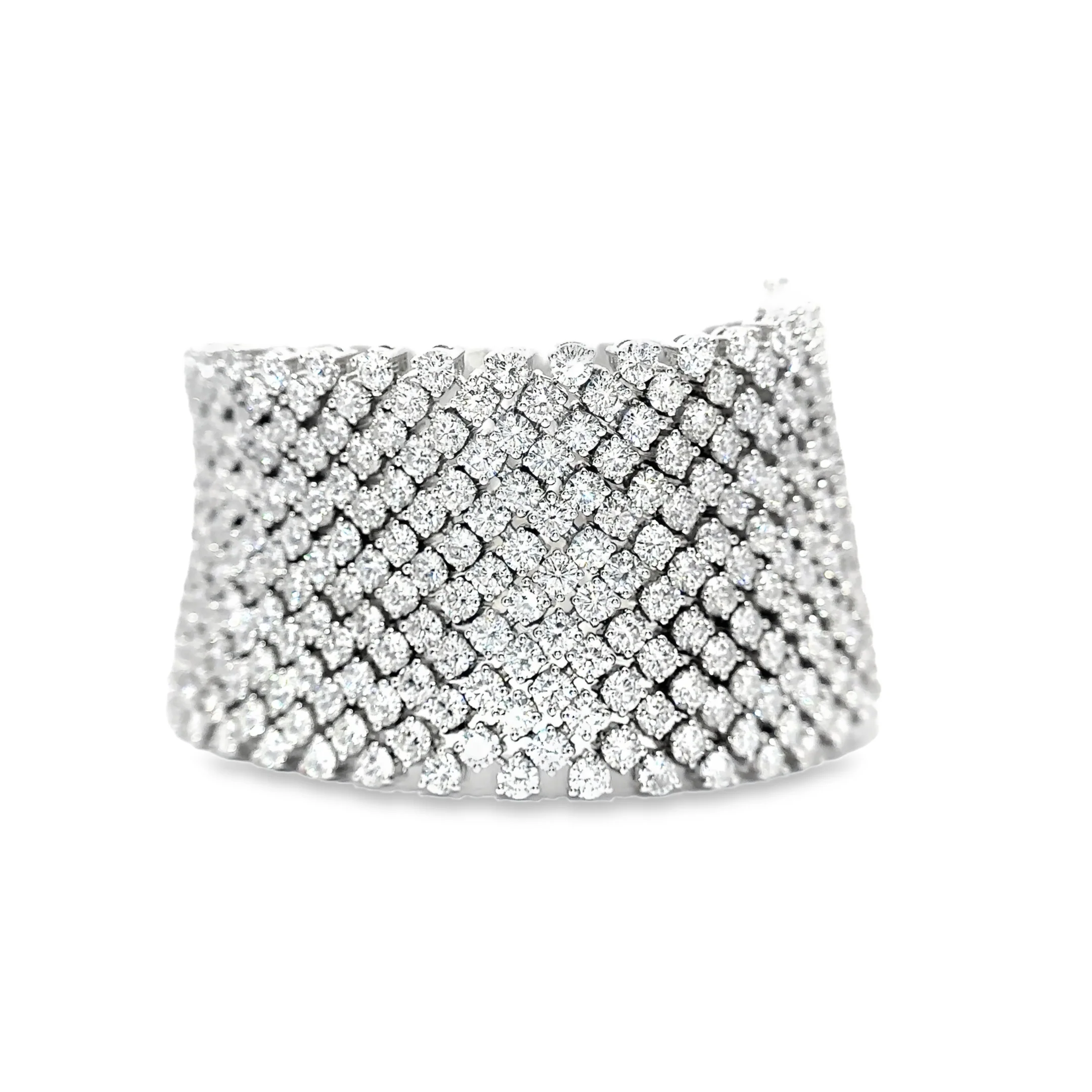 King Jewelers Wide Flexible 62.26ct Diamond Bracelet 18K White Gold - Image 2
