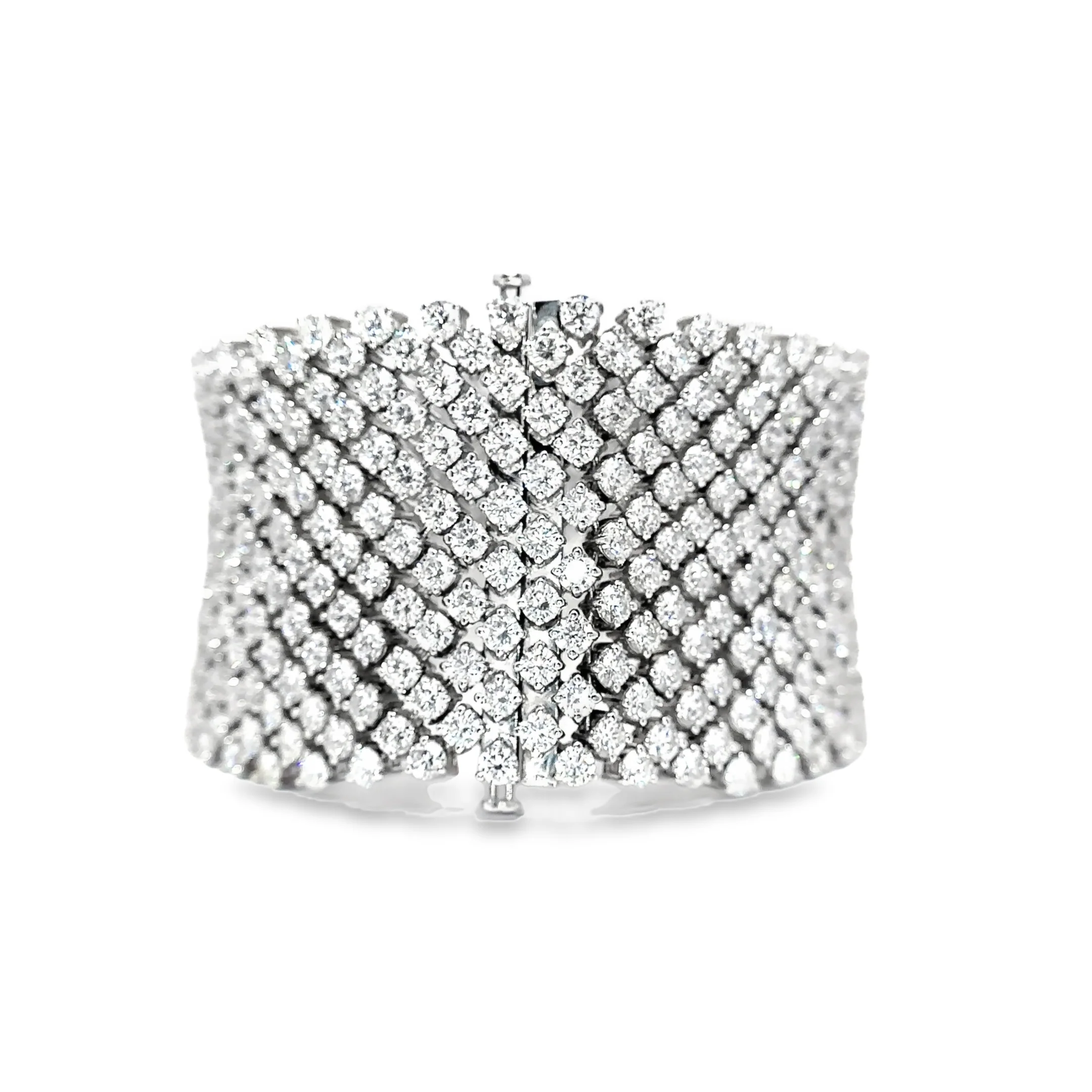 King Jewelers Wide Flexible 62.26ct Diamond Bracelet 18K White Gold - Image 3