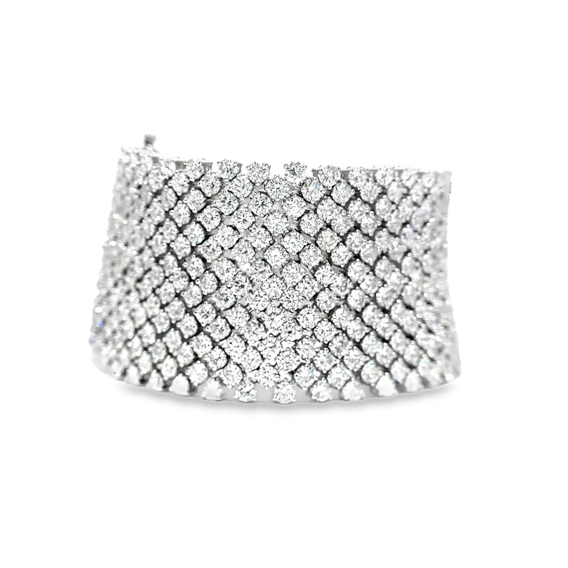 King Jewelers Wide Flexible 62.26ct Diamond Bracelet 18K White Gold - Image 4