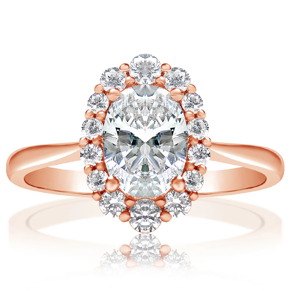 KJ5 14K Rose Gold Oval Diamond Halo Tapered Engagement Ring Mounting
