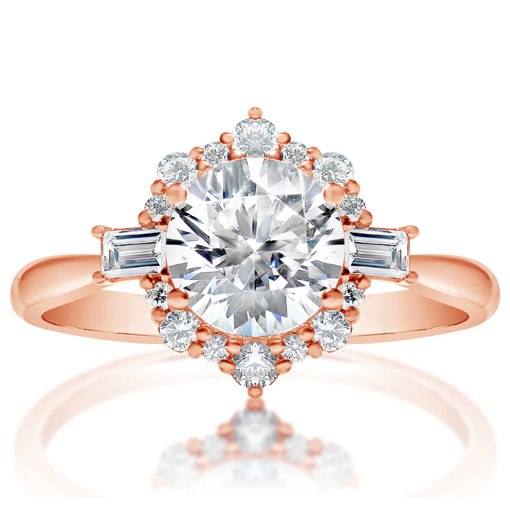 KJ5 14K Rose Gold Vintage Style Halo Engagement Ring Mounting