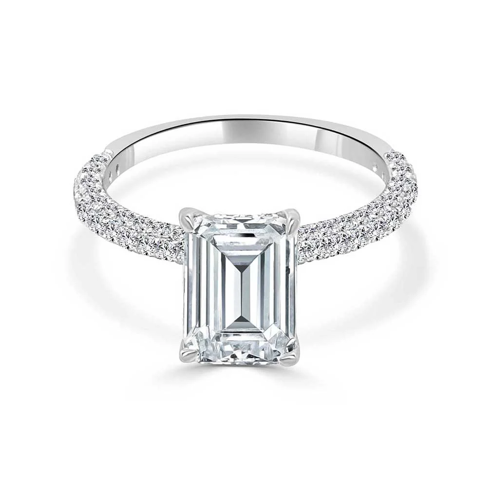 KJ5 14K White Gold Emerald Cut Engagement Ring Mounting