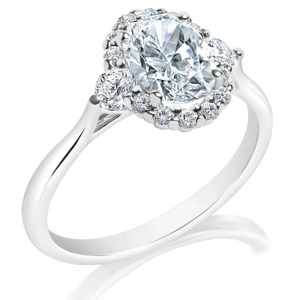 KJ5 14K White Gold Oval Diamond Halo Engagement Ring Mounting - Image 2