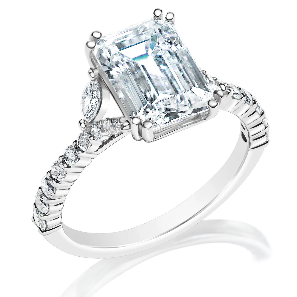KJ5 14K White Gold Split Shank Emerald Cut Diamond Engagement Ring Mounting - Image 2