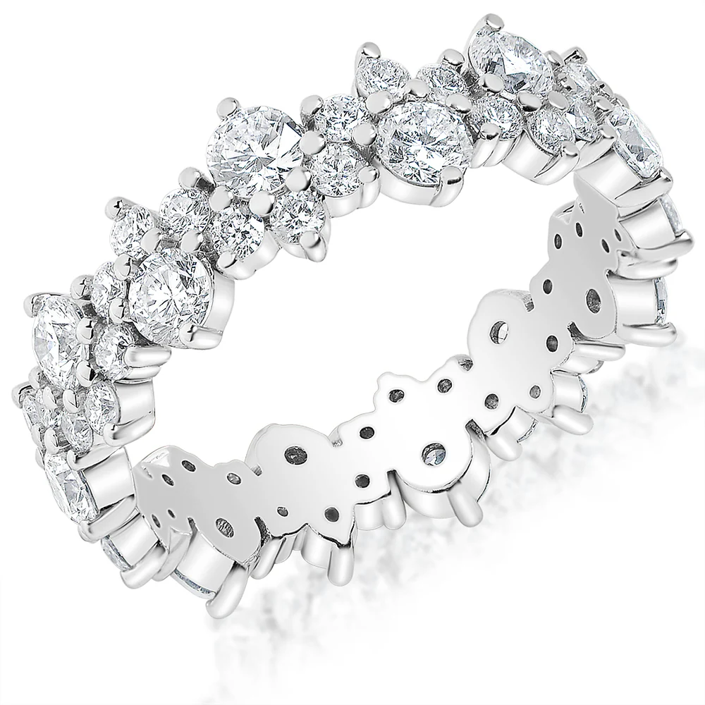 KJ5 14K White Gold Two Row Diamond Eternity Band