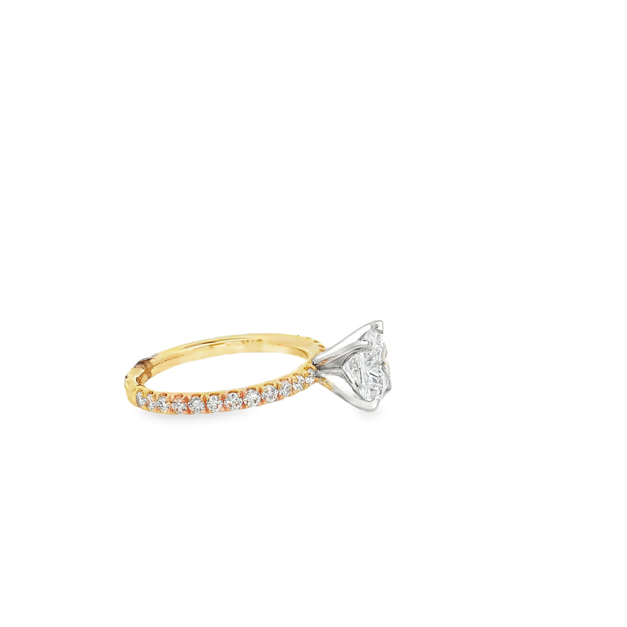 KJ5 14K Yellow Gold Cushion Cut Diamond Engagement Ring Mounting with Pave Band - Image 2
