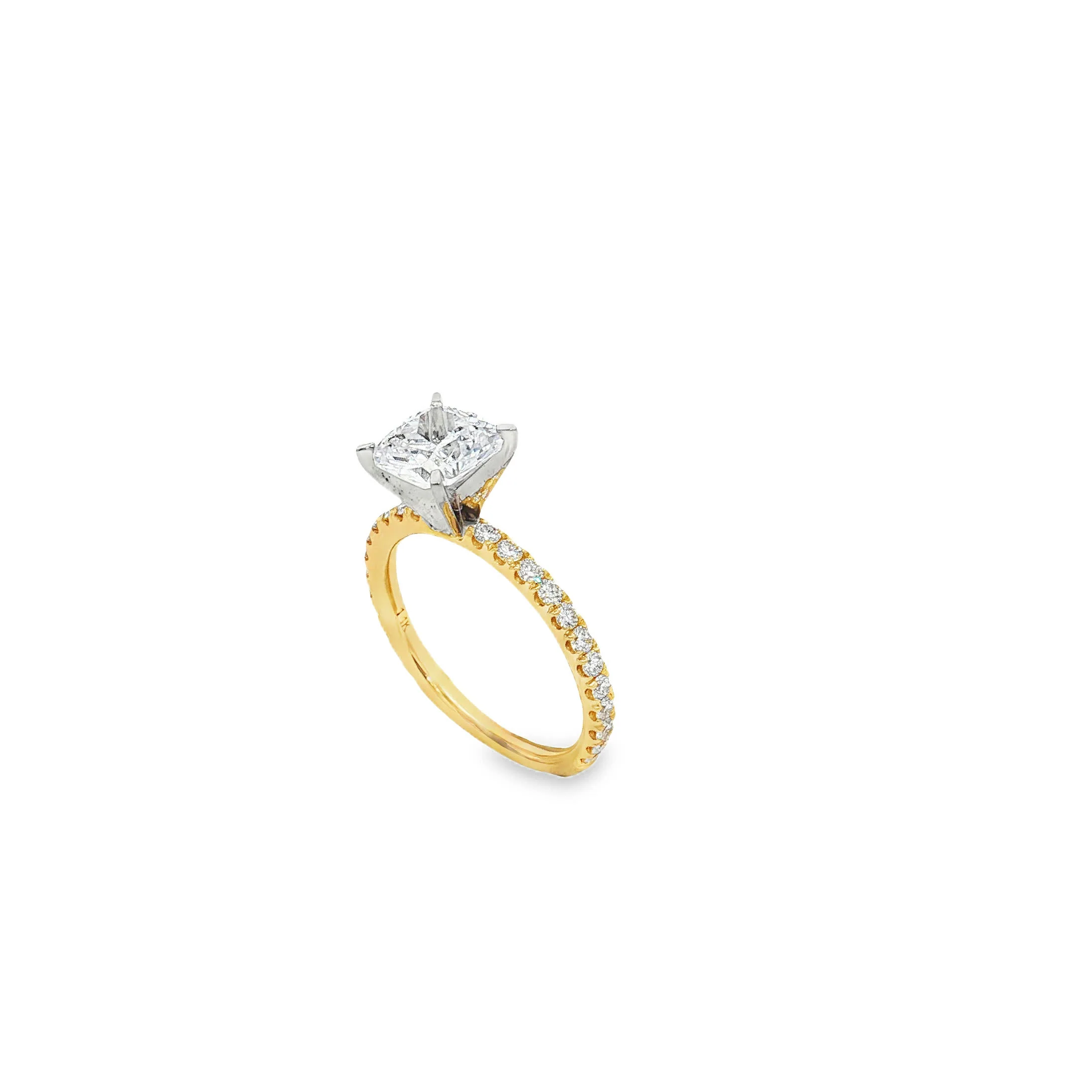 KJ5 14K Yellow Gold Cushion Cut Diamond Engagement Ring Mounting with Pave Band - Image 3