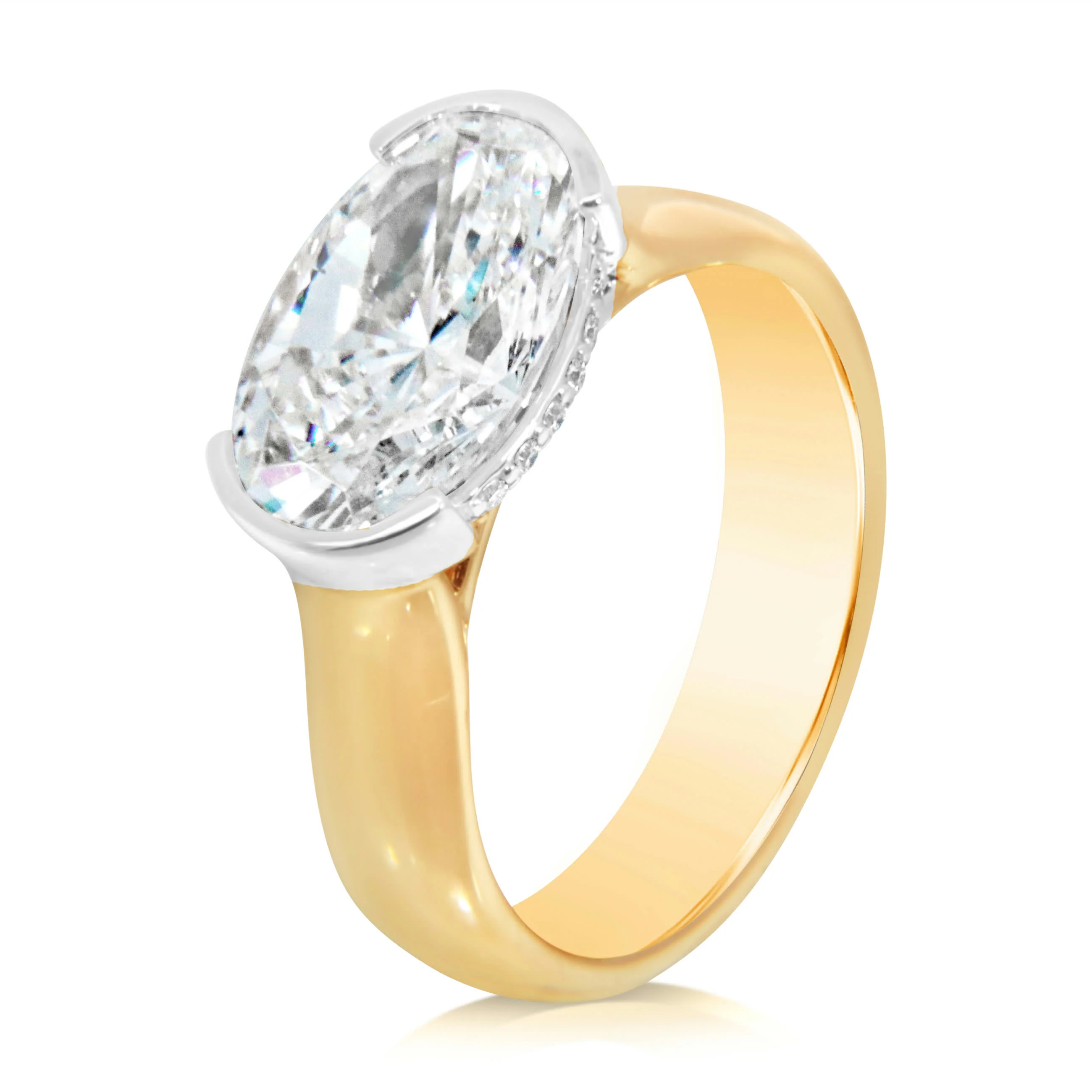 KJ5 14K Yellow Gold East-West Oval Diamond Half Bezel Engagement Ring Mounting - Image 3