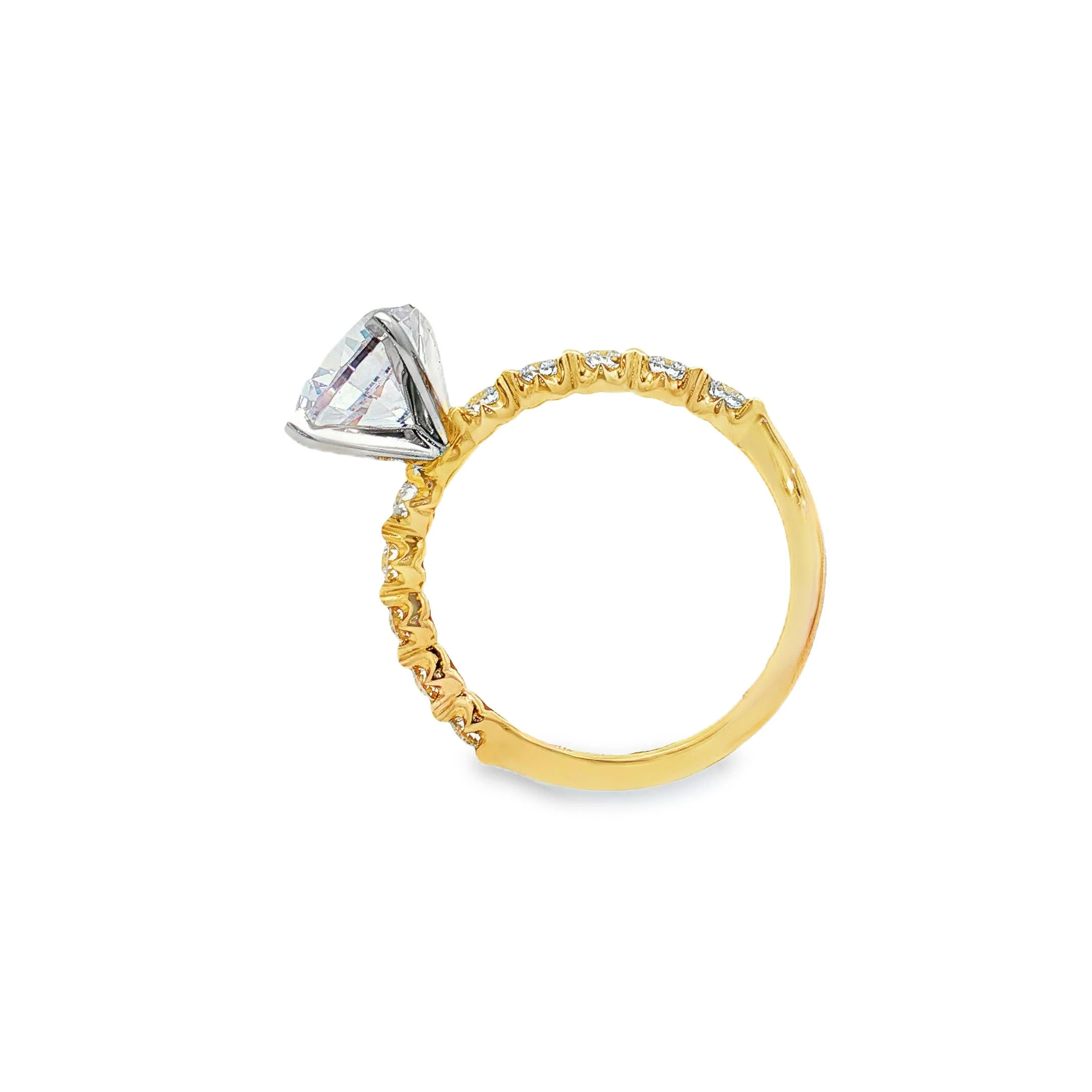 KJ5 14K Yellow Gold Round Diamond Engagement Ring Mounting with Shared Prong Band - Image 3