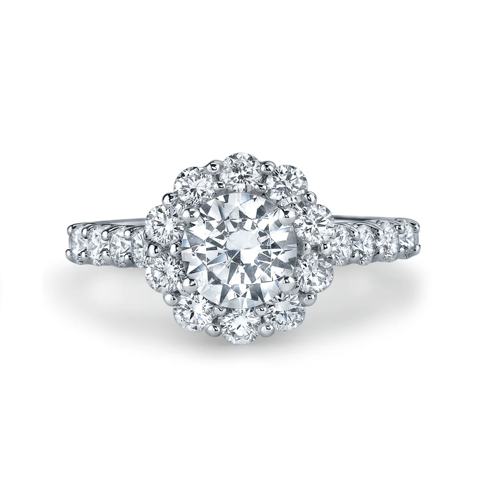 KJ5 18K White Gold 1.59ct Round Diamond Halo Semi-Mount