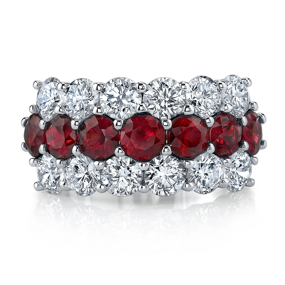 KJ5 18K White Gold 2.41ct Diamond Ruby Wedding Band