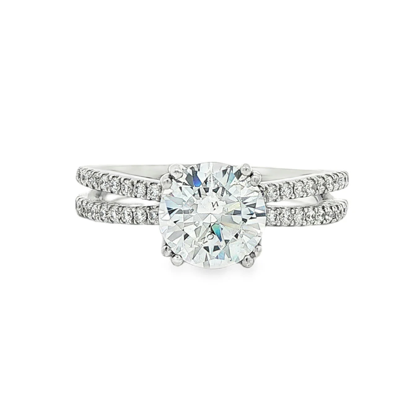 KJ5 18K White Gold Double Shank Round Diamond Engagement Ring Mounting