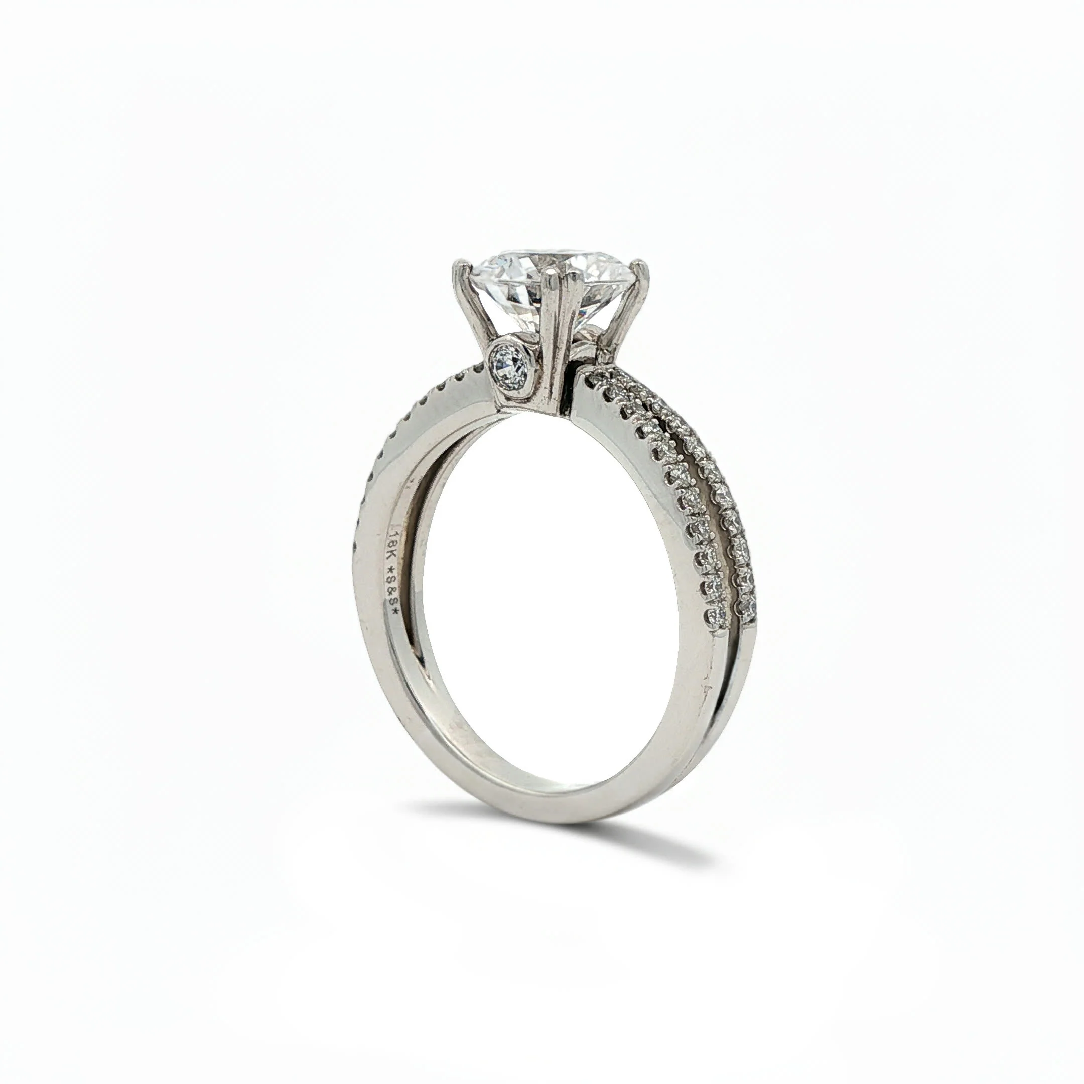 KJ5 18K White Gold Double Shank Round Diamond Engagement Ring Mounting - Image 2