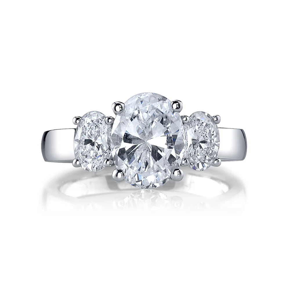 KJ5 18K White Gold Oval Diamond Three Stone Engagement Ring Mounting