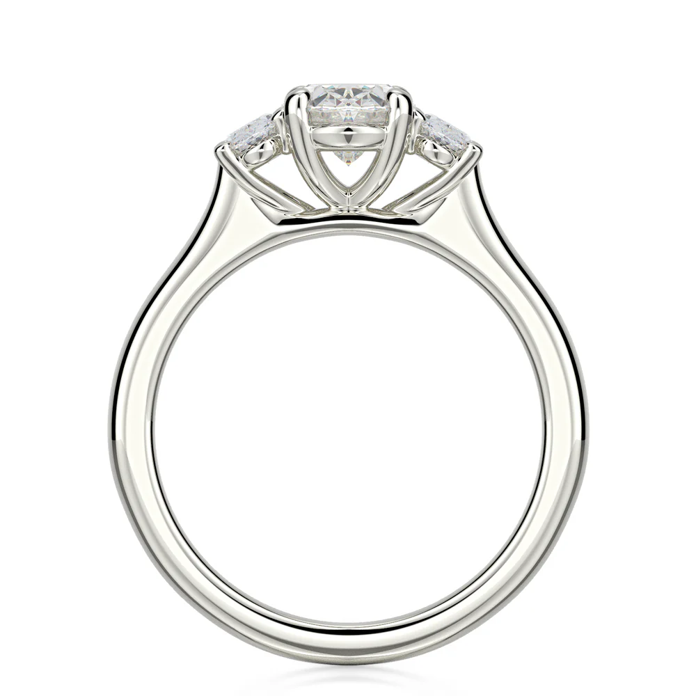 KJ5 18K White Gold Oval Diamond Three Stone Engagement Ring Mounting - Image 2