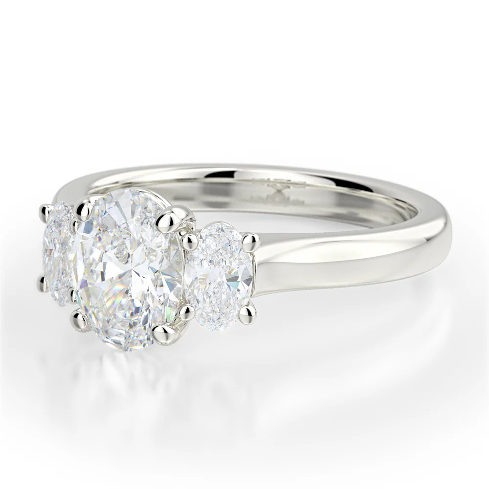 KJ5 18K White Gold Oval Diamond Three Stone Engagement Ring Mounting - Image 4