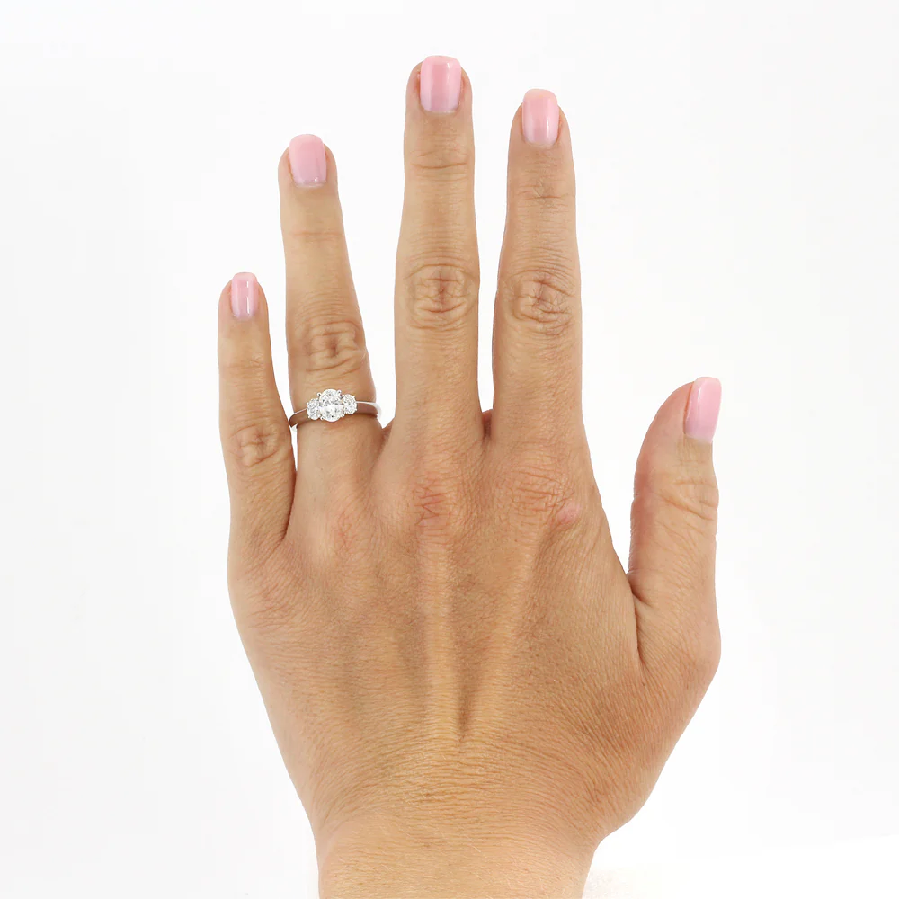 KJ5 18K White Gold Oval Diamond Three Stone Engagement Ring Mounting - Image 5