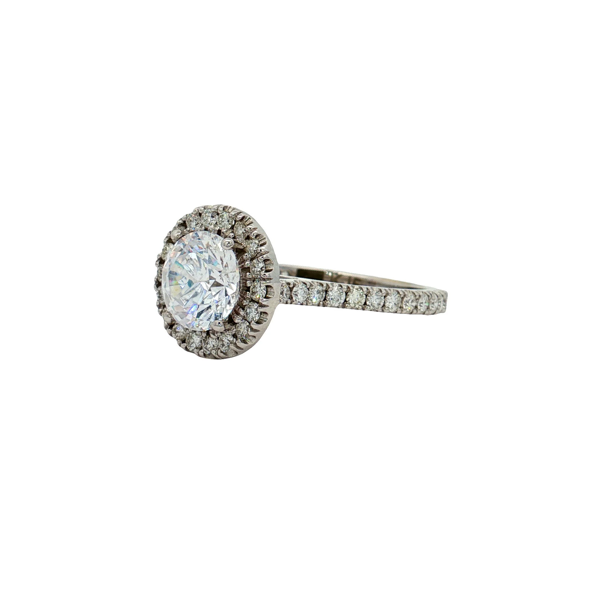 KJ5 18K White Gold Round Diamond Halo Engagement Ring Mounting - Image 2