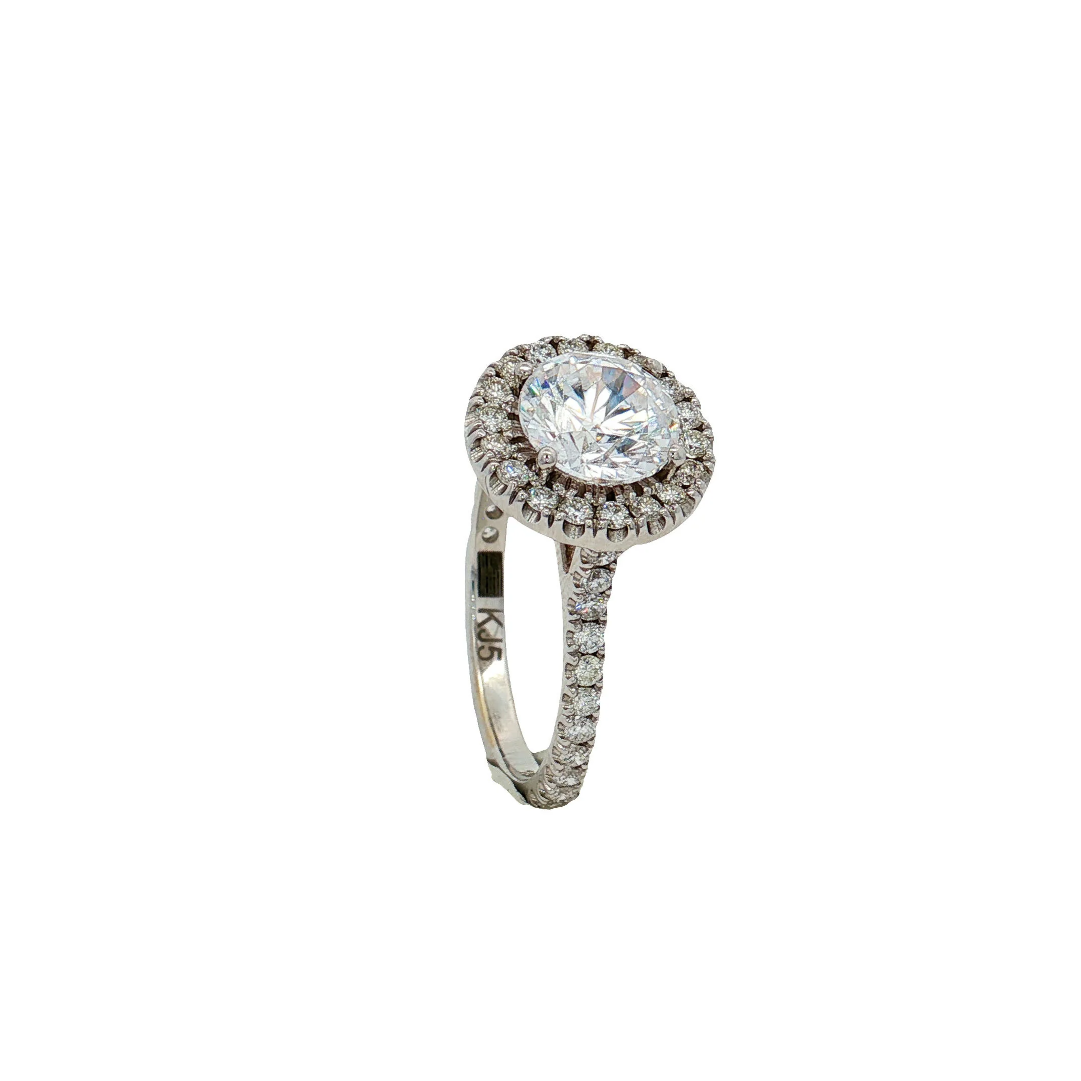 KJ5 18K White Gold Round Diamond Halo Engagement Ring Mounting - Image 3