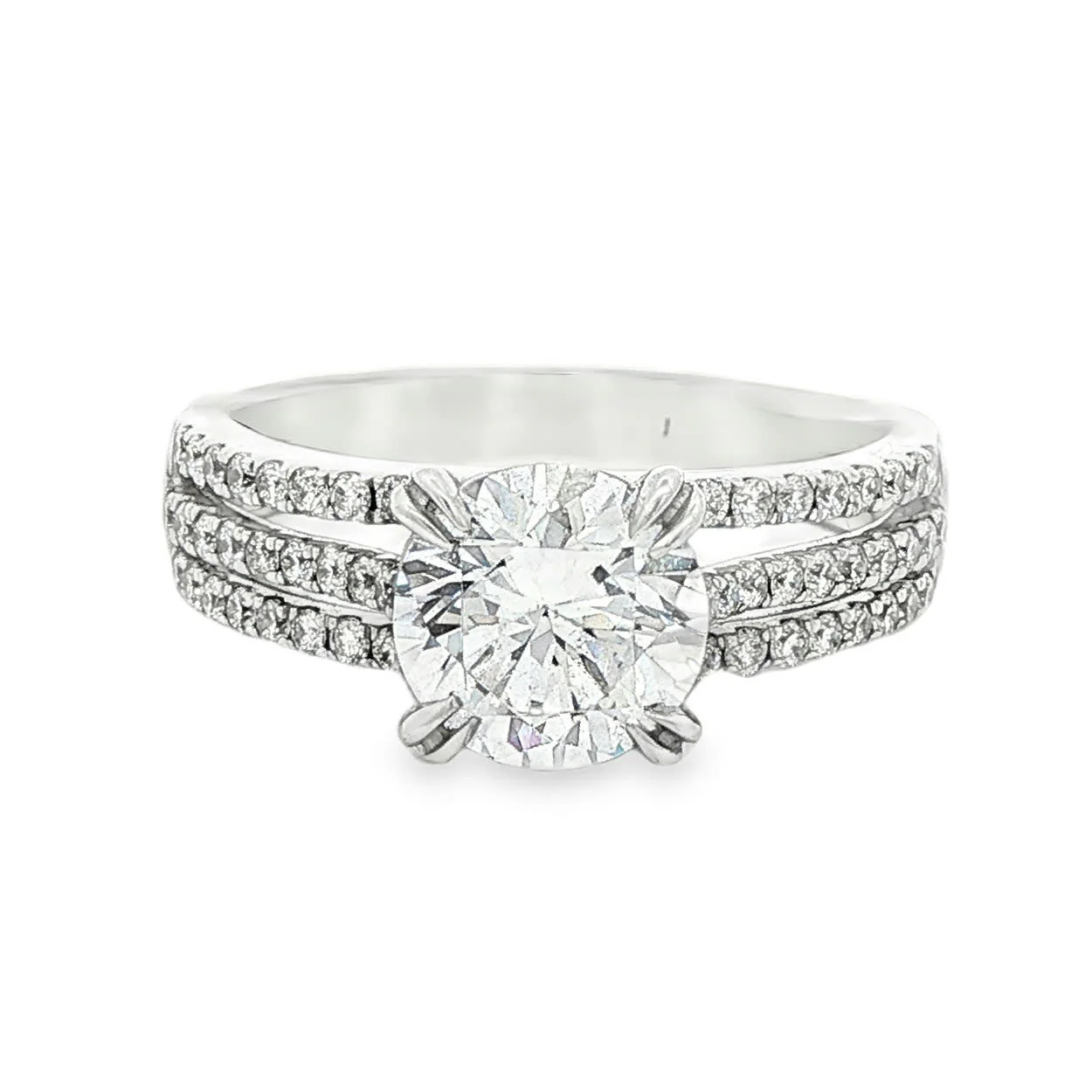 KJ5 18K White Gold Triple Row Round Diamond Engagement Ring Mounting