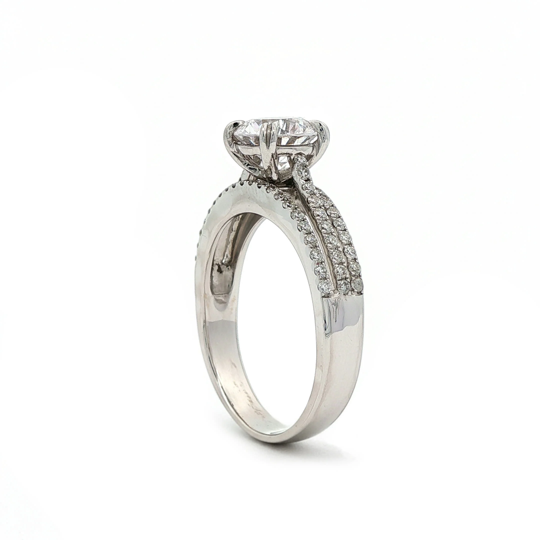 KJ5 18K White Gold Triple Row Round Diamond Engagement Ring Mounting - Image 2