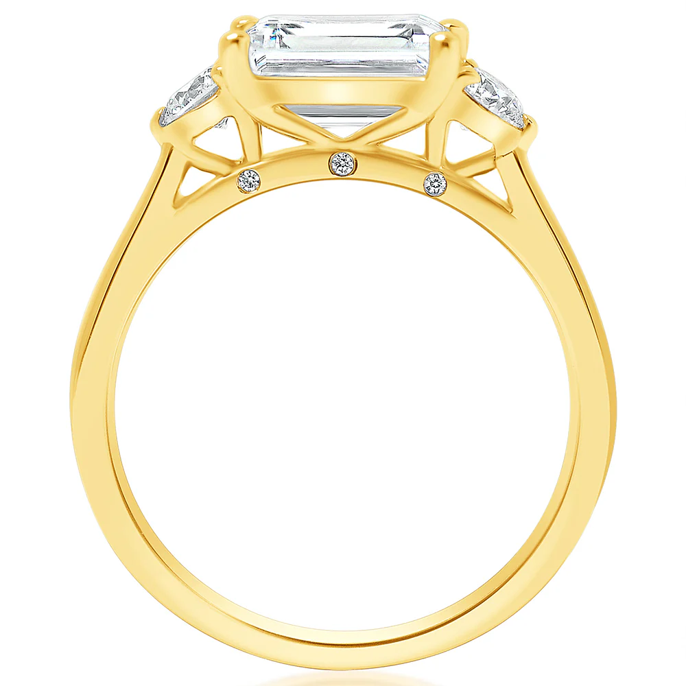 KJ5 18K Yellow Gold 0.34ct Emerald 3-Stone Engagement Ring - Image 3
