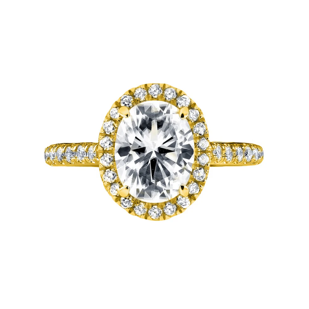 KJ5 18K Yellow Gold 0.57ct Oval Diamond Halo Engagement Ring