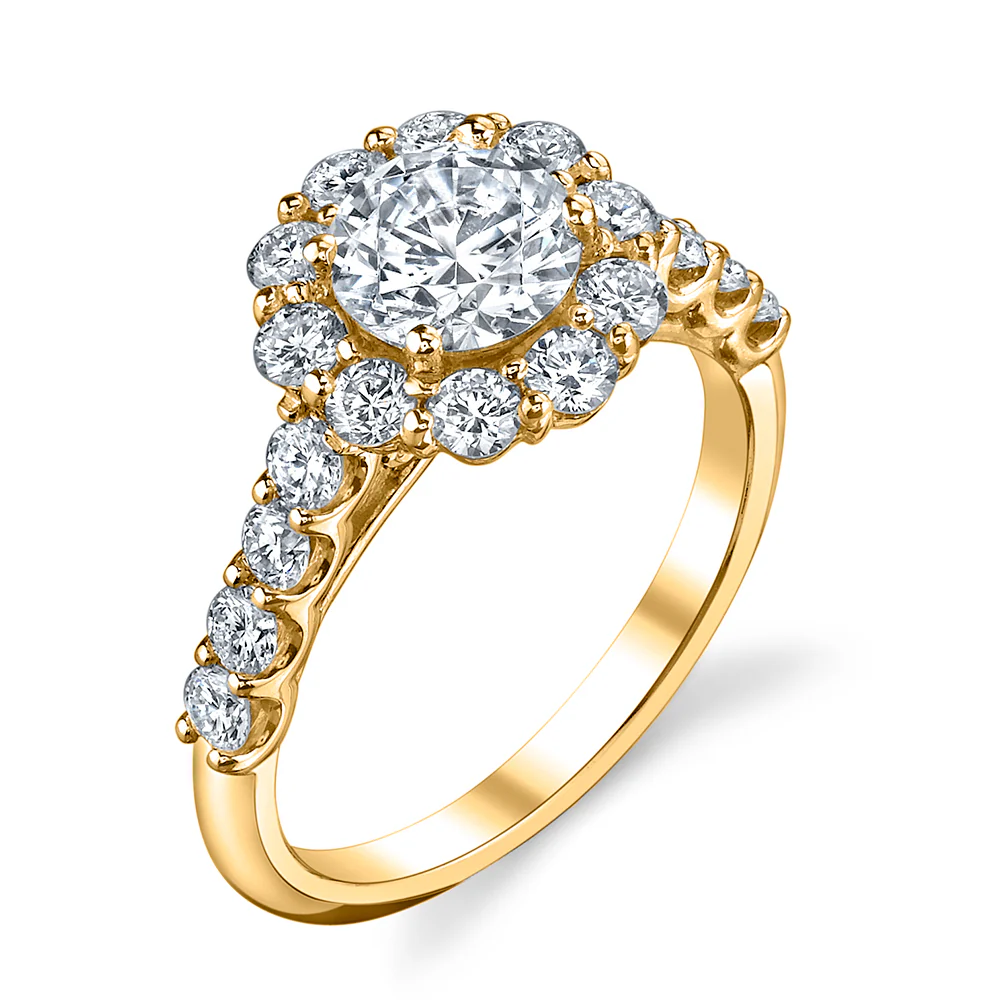 KJ5 18K Yellow Gold 1.00ct Round Diamond Halo Semi-Mount
