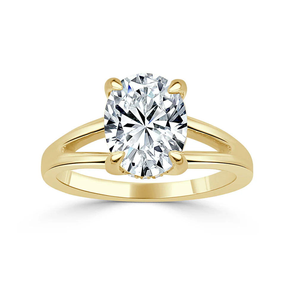 KJ5 Oval Split Shank Engagement Ring Mounting with Hidden Diamond Halo 14K Yellow Gold