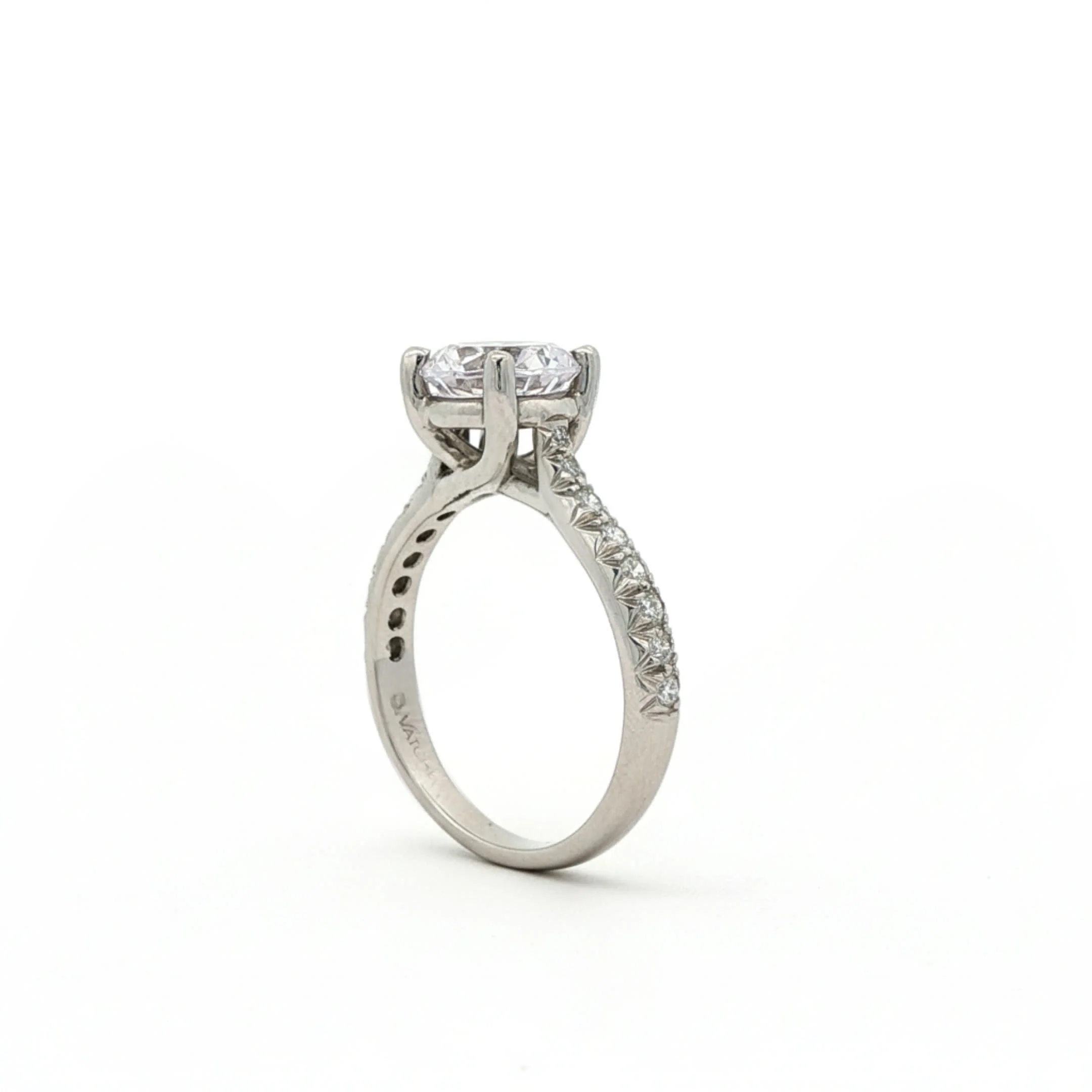 KJ5 Platinum French Pavé Round Diamond Engagement Ring Mounting - Image 2
