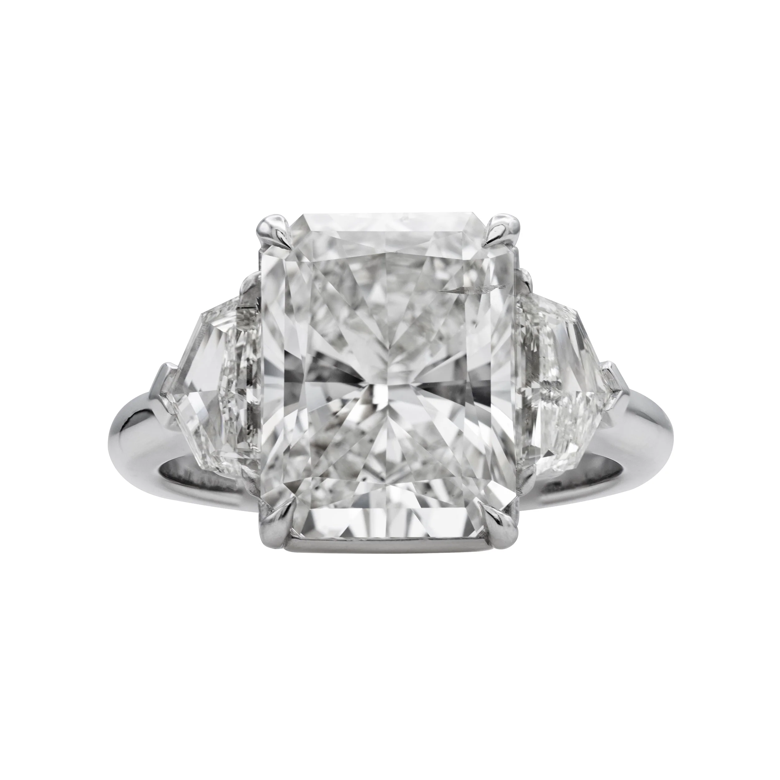 KJ5 Platinum GIA Certified 4.84ct Radiant Cut Diamond Three Stone Engagement Ring
