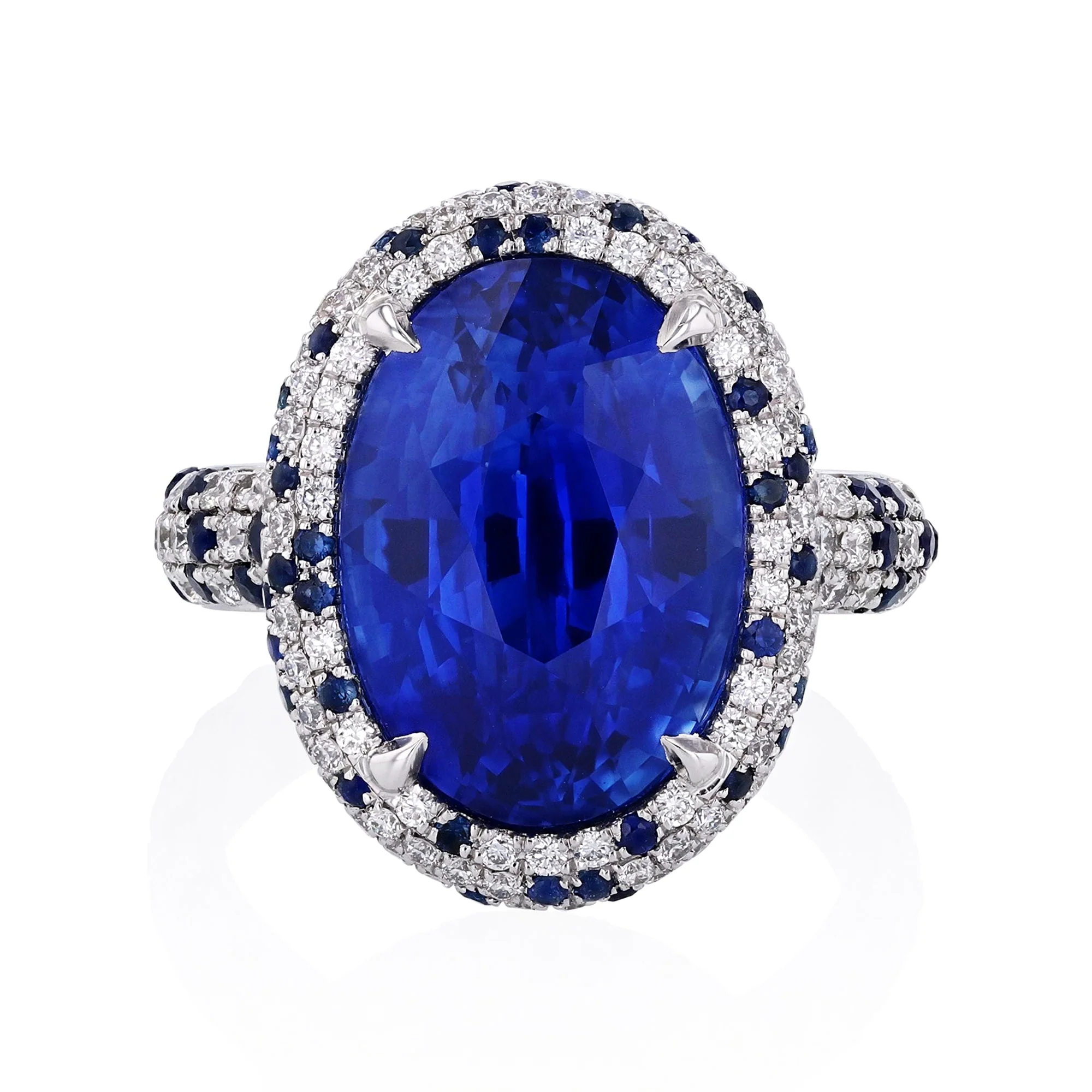 KJ5 Platinum GIA Certified Oval Blue Sapphire Diamond Halo Engagement Ring