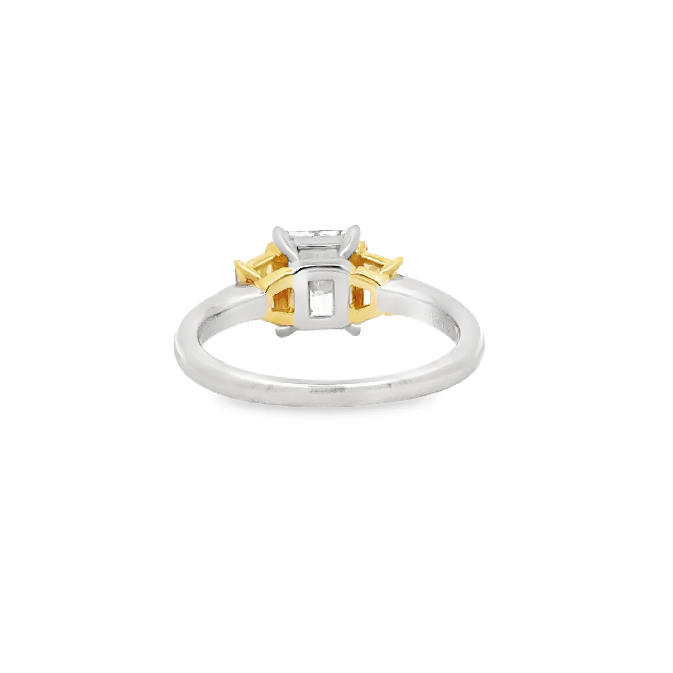 KJ5 Platinum GIA Radiant Cut and Fancy Yellow Diamond 3-Stone Engagement Ring - Image 4