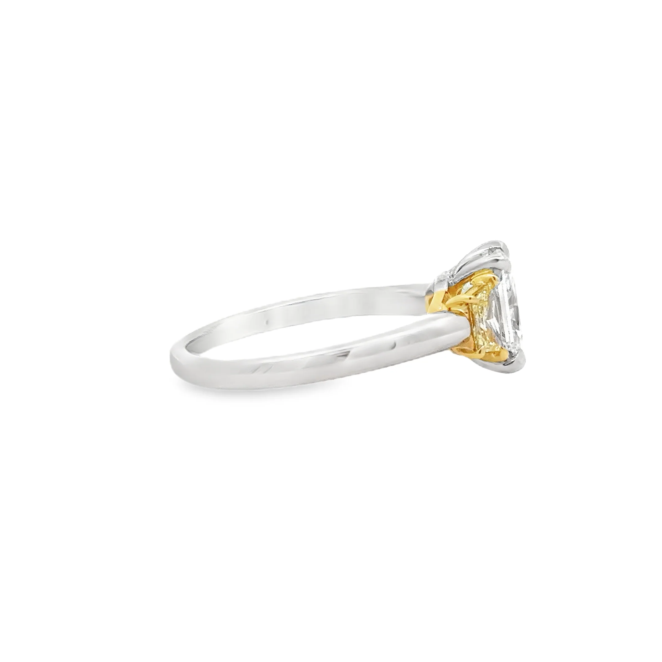 KJ5 Platinum GIA Radiant Cut and Fancy Yellow Diamond 3-Stone Engagement Ring - Image 5
