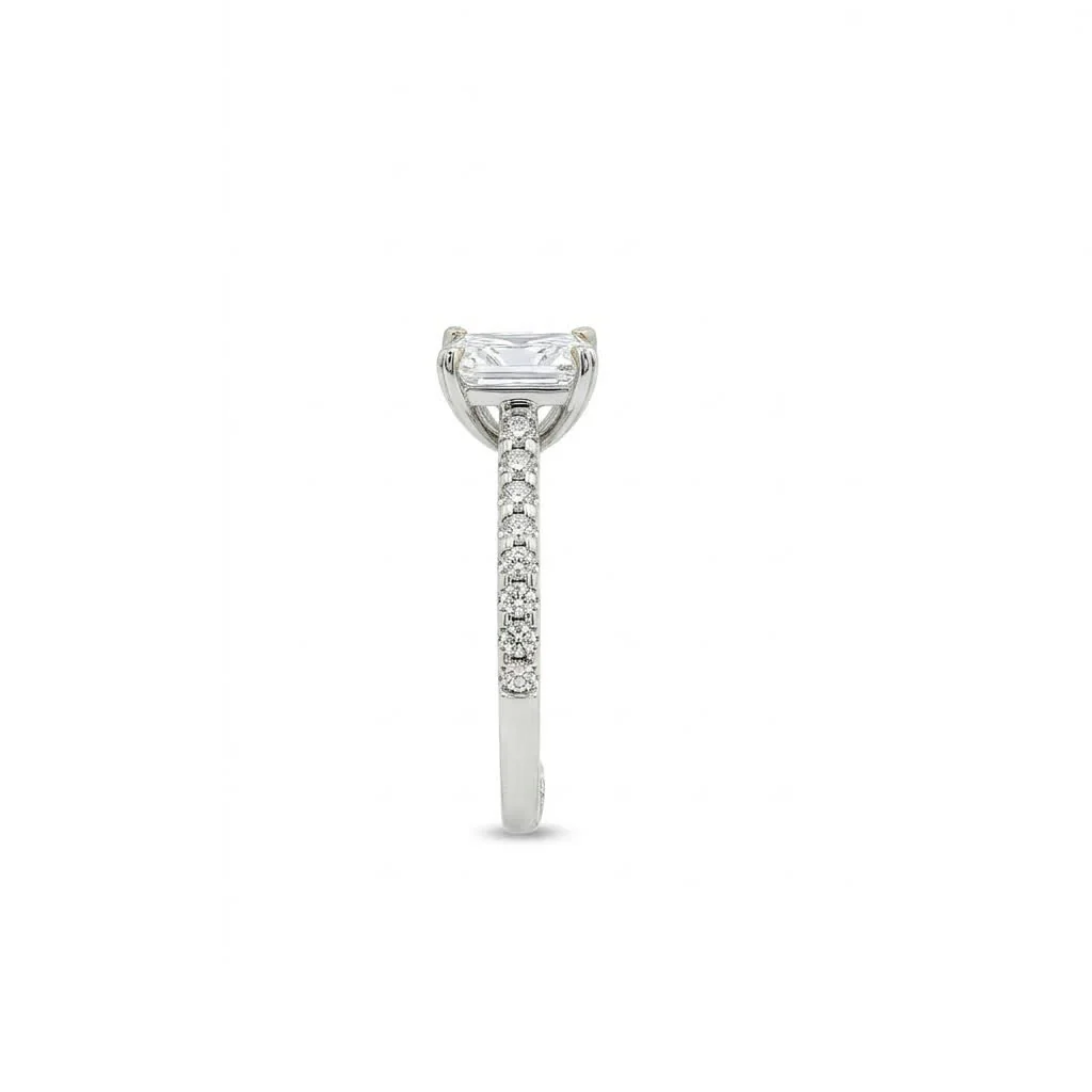 KJ5 Platinum Pavé Radiant Cut Diamond 0.32ct Engagement Ring Mounting - Image 3