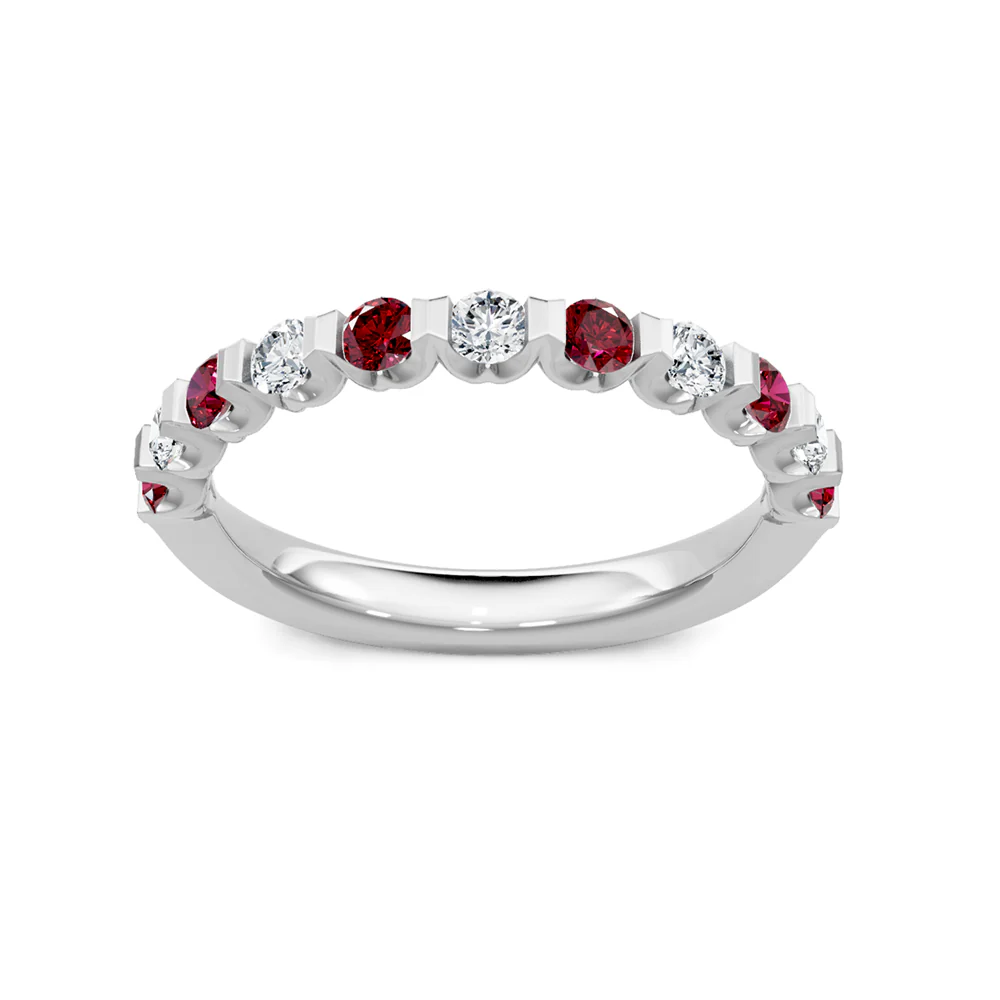 KJ5 Ruby and Diamond Wedding Band 14K White Gold