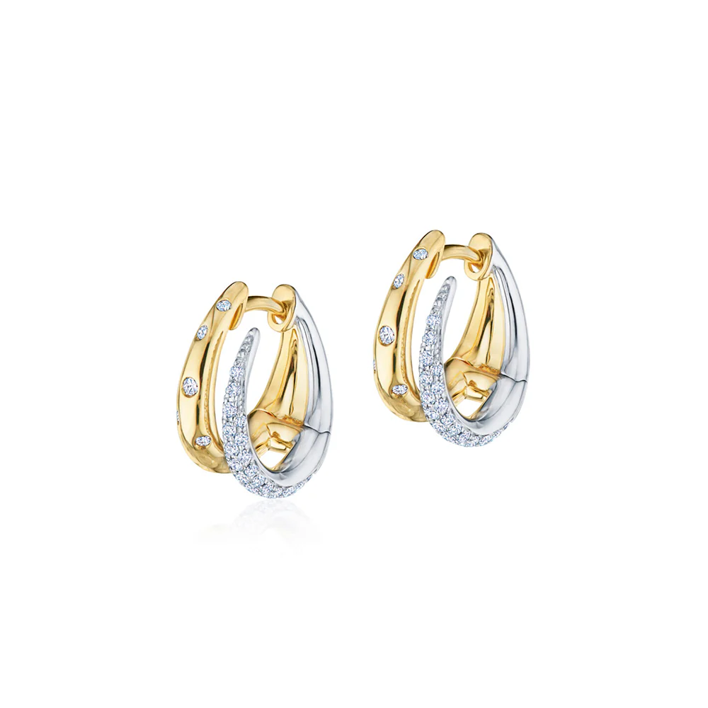 Kwiat Orbit Hoop Earrings with Diamonds in Yellow and White Gold