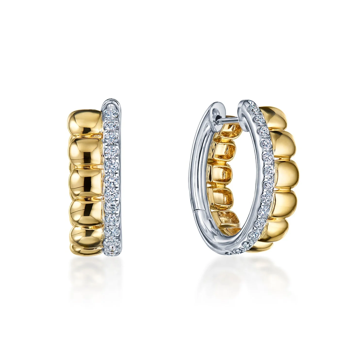 Kwiat Sirena Huggie Hoop Earrings with Diamonds in 18K Two Tone