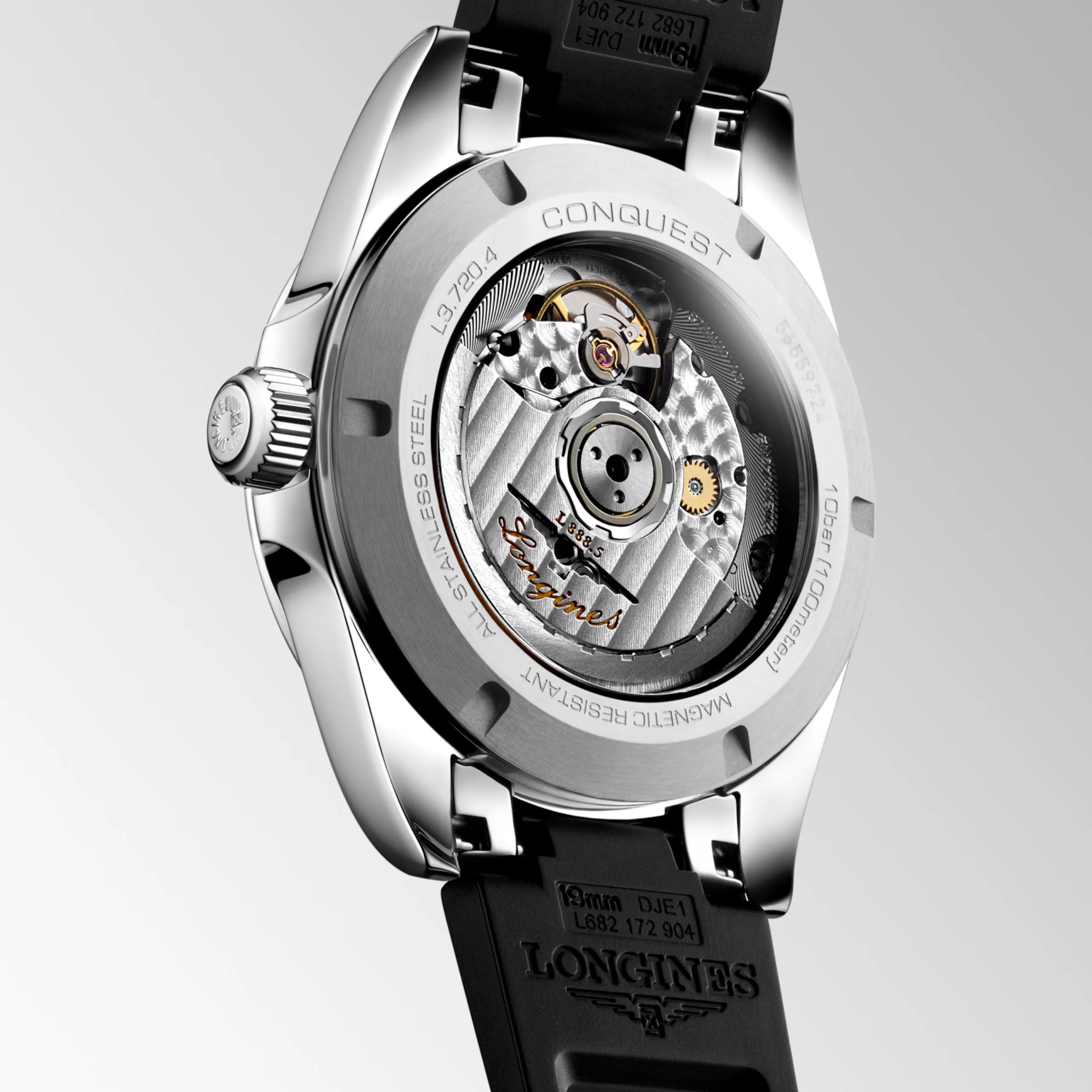 Longines Conquest 38mm Black Dial Rubber Strap Watch - Image 2